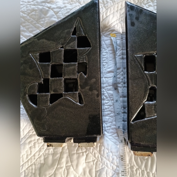Unique Vtg 90s Modern Geometric Artisan Ceramic Book Ends, Handmade - Picture 11 of 15